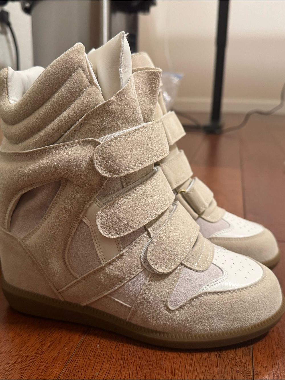 Isabel Marant Cream Suede High-Top Wedge Sneakers